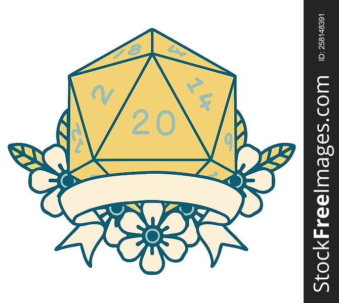 natural 20 critical hit D20 dice roll illustration