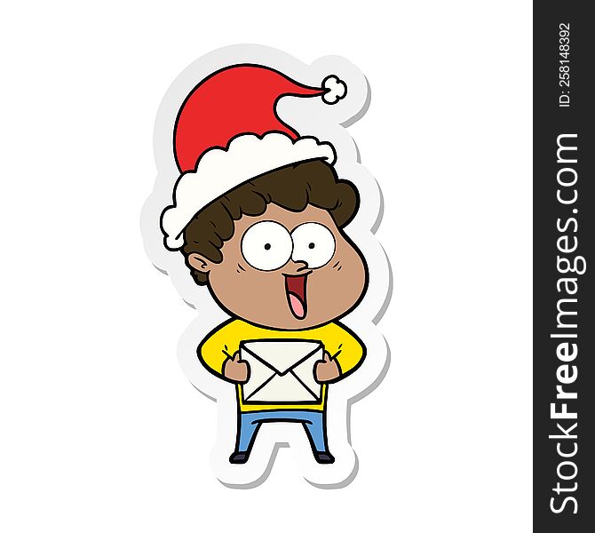 Sticker Cartoon Of A Happy Man Wearing Santa Hat