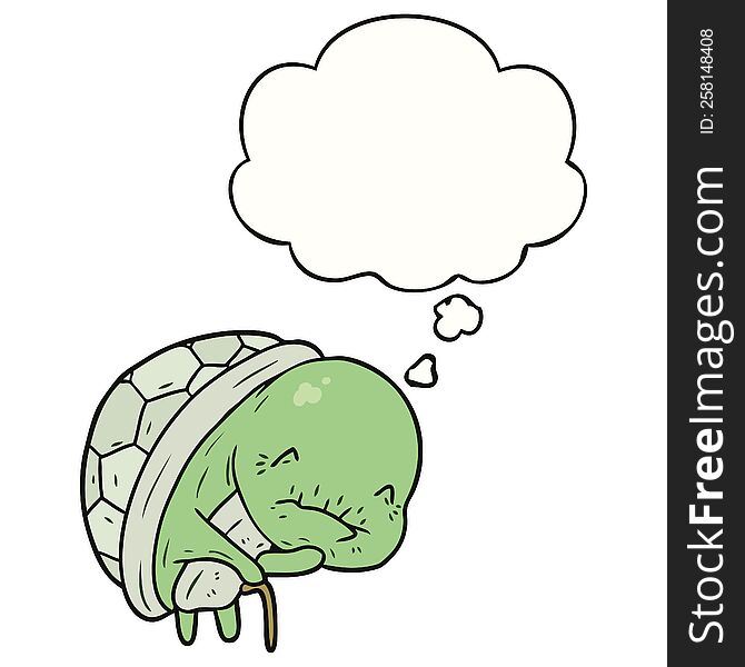 cute cartoon old turtle with thought bubble. cute cartoon old turtle with thought bubble