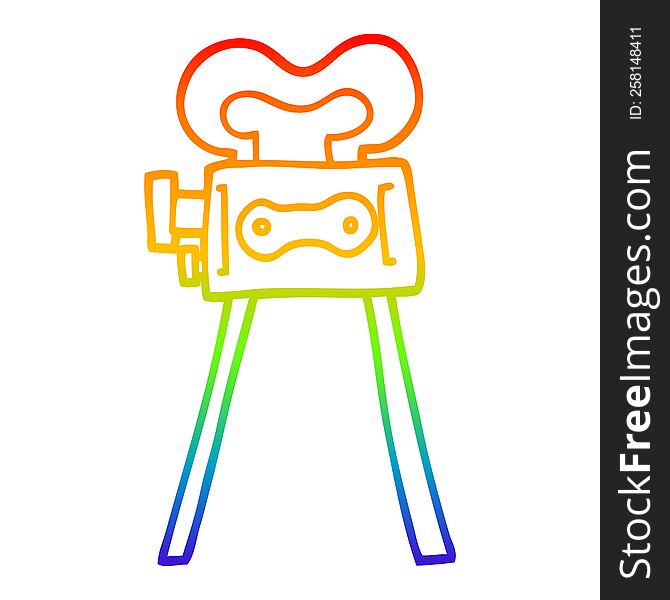 rainbow gradient line drawing of a cartoon film camera