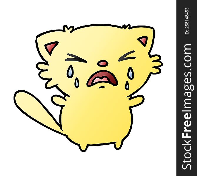 Gradient Cartoon Of Cute Kawaii Crying Cat