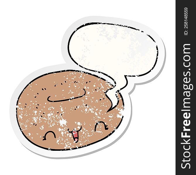 Cute Cartoon Donut And Speech Bubble Distressed Sticker