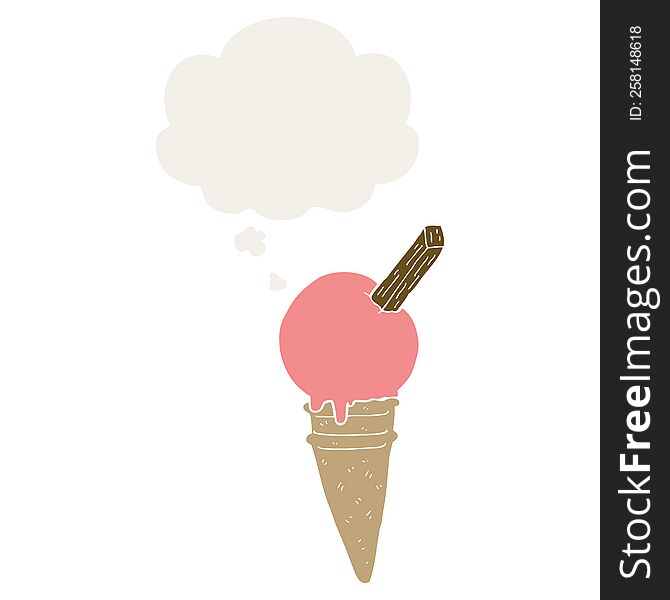 Cartoon Ice Cream And Thought Bubble In Retro Style