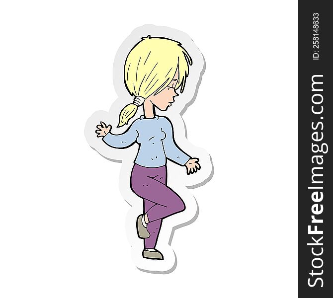 sticker of a cartoon girl dancing