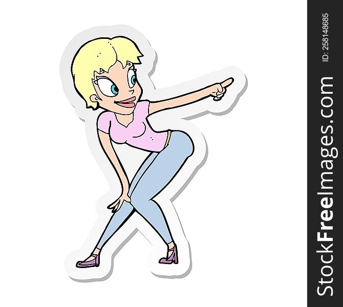 Sticker Of A Cartoon Pretty Woman Pointing