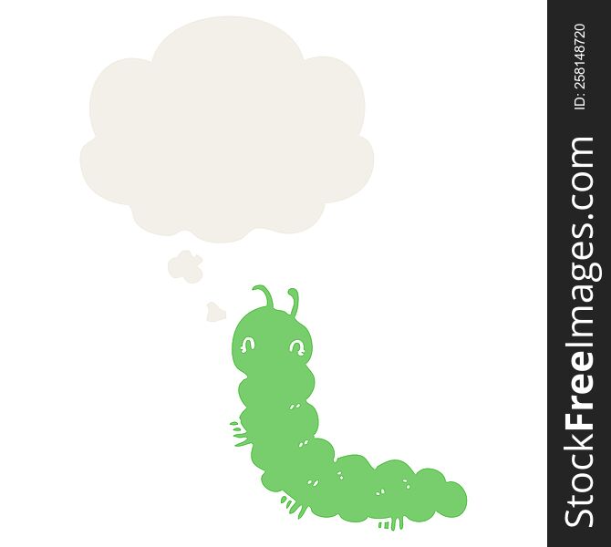 cartoon caterpillar with thought bubble in retro style