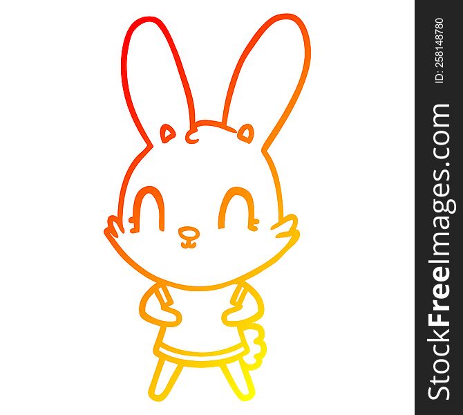 warm gradient line drawing of a cute cartoon rabbit in dress