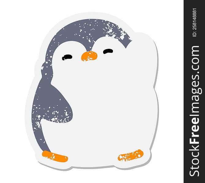 Cute Christmas Penguin Waving Grunge Sticker