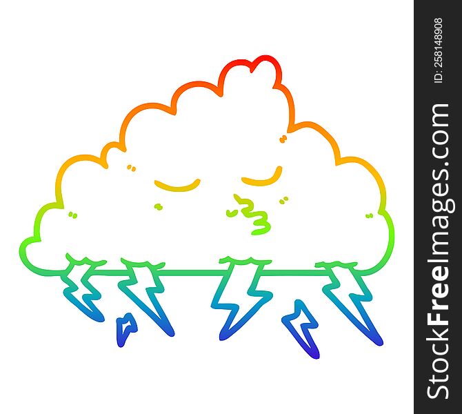 rainbow gradient line drawing of a cartoon storm cloud