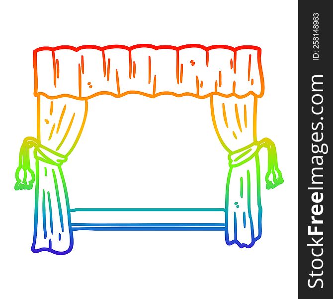 rainbow gradient line drawing of a curtains opening onto stage