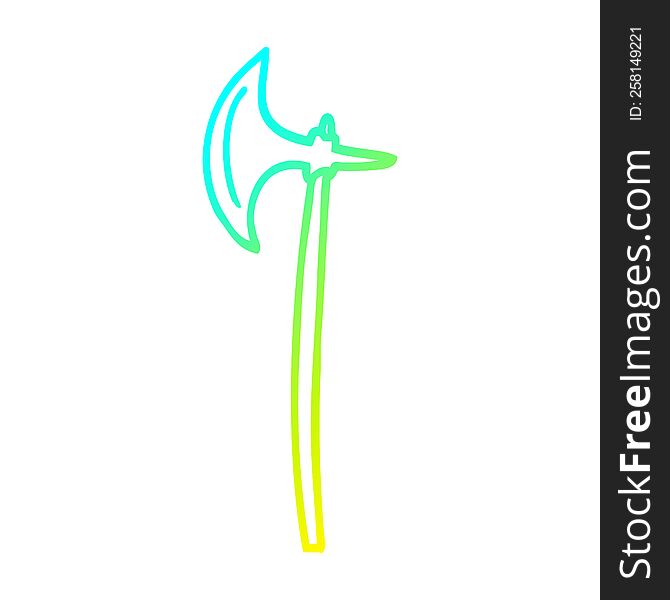 cold gradient line drawing of a cartoon medieval axe