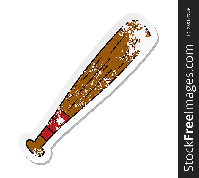 Distressed Sticker Cartoon Doodle Of A Baseball Bat