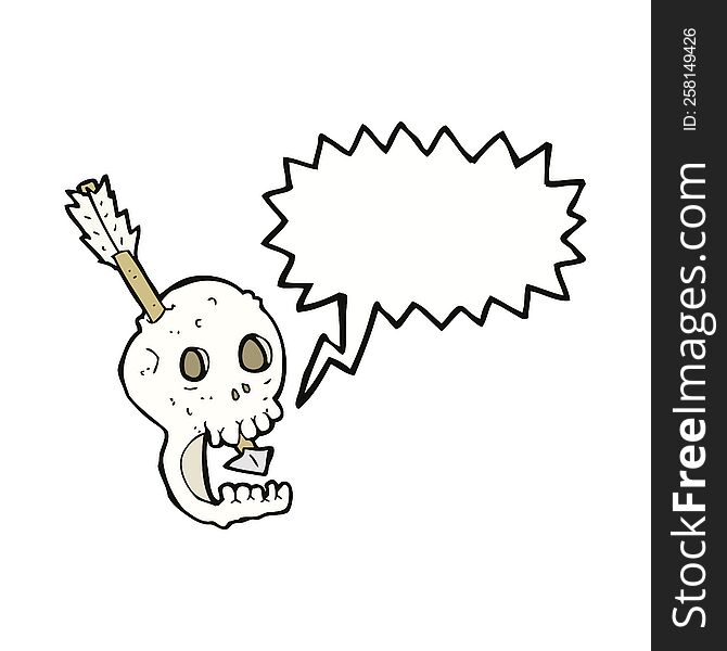 Funny Cartoon Skull And Arrow With Speech Bubble