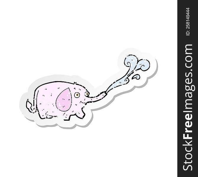 retro distressed sticker of a cartoon funny little elephant squirting water