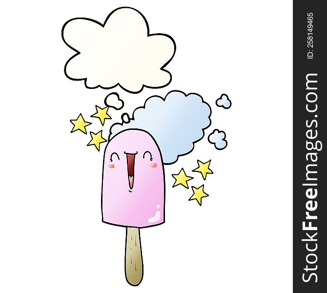 cute cartoon ice lolly with thought bubble in smooth gradient style