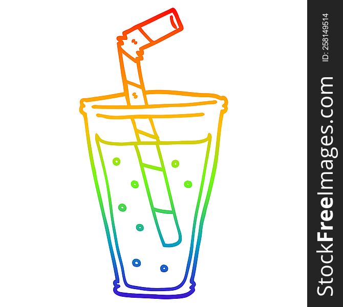 rainbow gradient line drawing of a cartoon fizzy drink