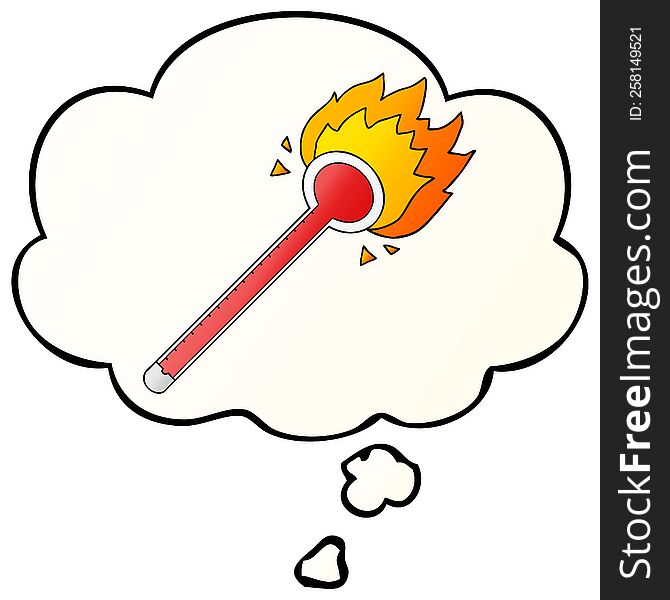 cartoon thermometer with thought bubble in smooth gradient style