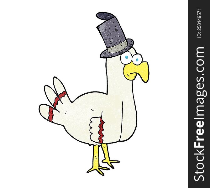 freehand textured cartoon bird wearing top hat