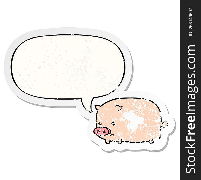 Cute Cartoon Pig And Speech Bubble Distressed Sticker