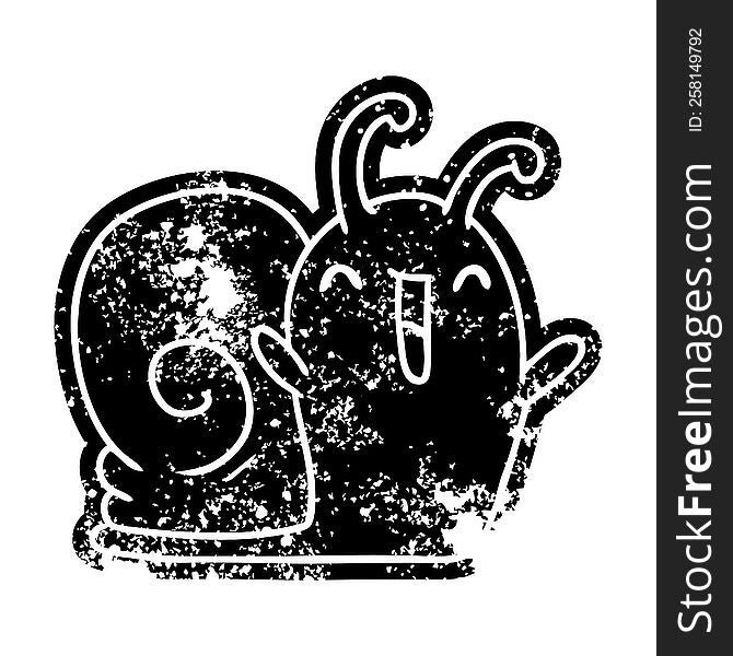 grunge distressed icon kawaii happy cute snail. grunge distressed icon kawaii happy cute snail
