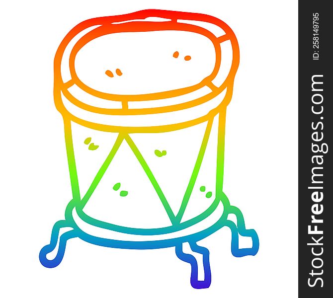 rainbow gradient line drawing of a cartoon drum on stand