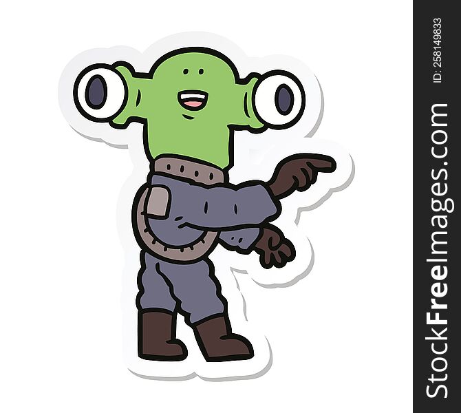 Sticker Of A Friendly Cartoon Alien Pointing