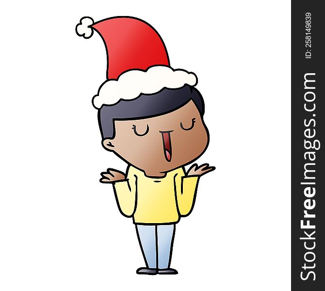 Gradient Cartoon Of A Happy Boy With No Worries Wearing Santa Hat