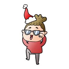 Gradient Cartoon Of A Happy Woman Wearing Spectacles Wearing Santa Hat Stock Images