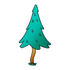 Gradient Cartoon Doodle Of Woodland Pine Trees Stock Photos