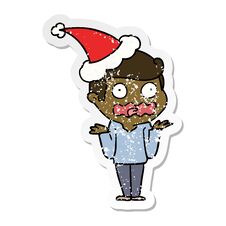 Distressed Sticker Cartoon Of A Man Totally Stressed Out Wearing Santa Hat Stock Photography