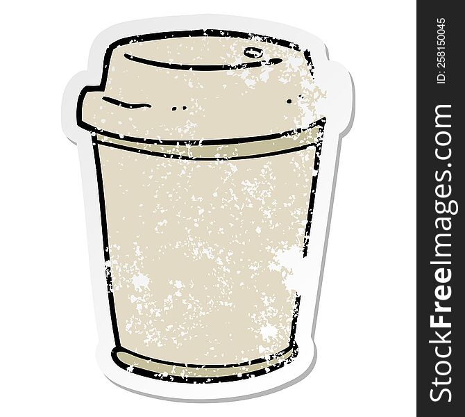 Distressed Sticker Of A Cartoon Takeout Coffee Cup