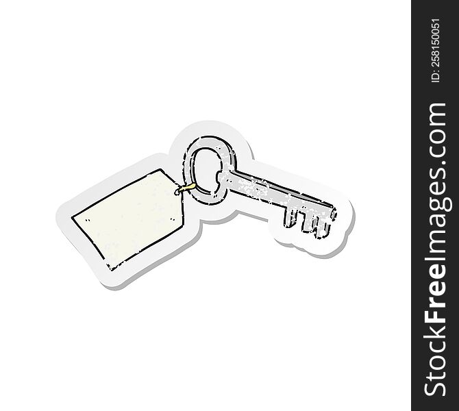 retro distressed sticker of a cartoon key with tag