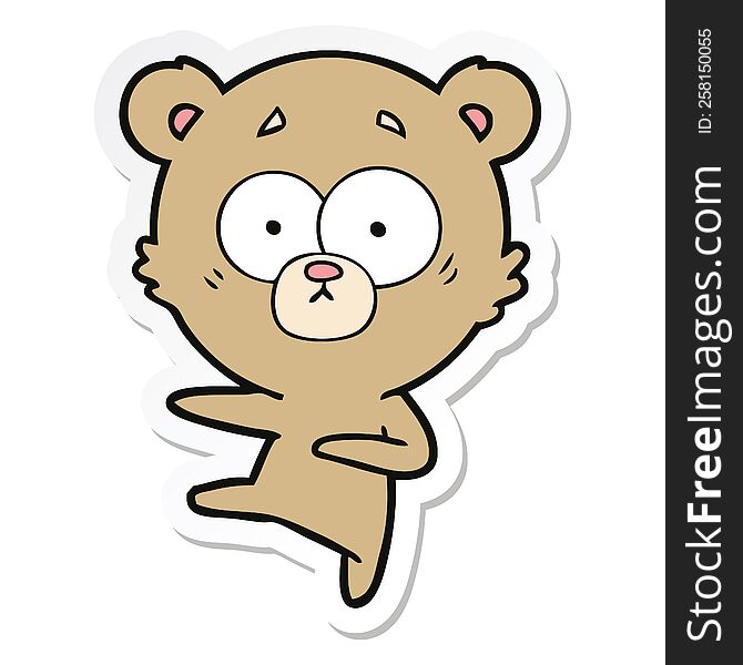 Sticker Of A Nervous Dancing Bear Cartoon