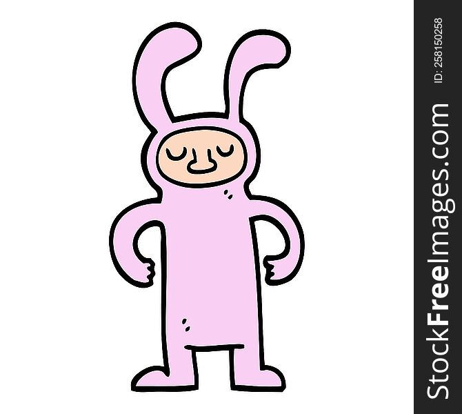 hand drawn doodle style cartoon man dressed as a bunny