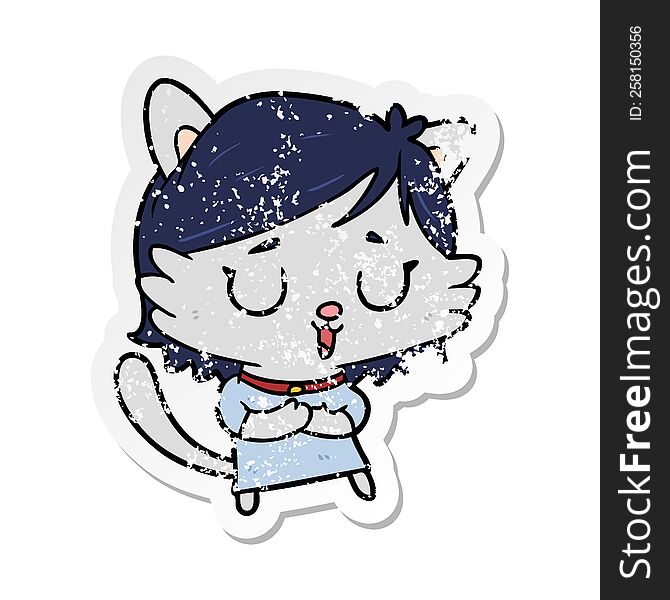 distressed sticker of a cartoon cat girl