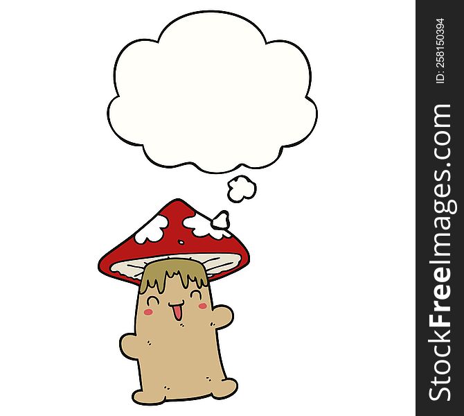 Cartoon Mushroom Character And Thought Bubble