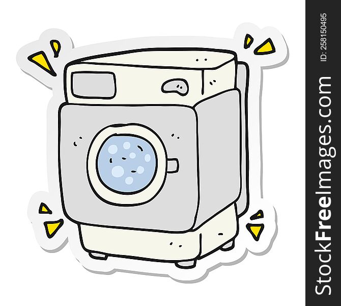 sticker of a cartoon rumbling washing machine