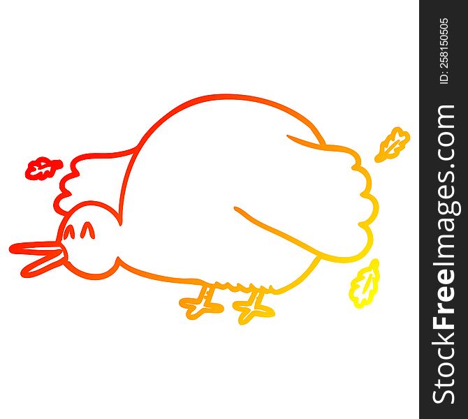 warm gradient line drawing of a cartoon kiwi bird flapping wings