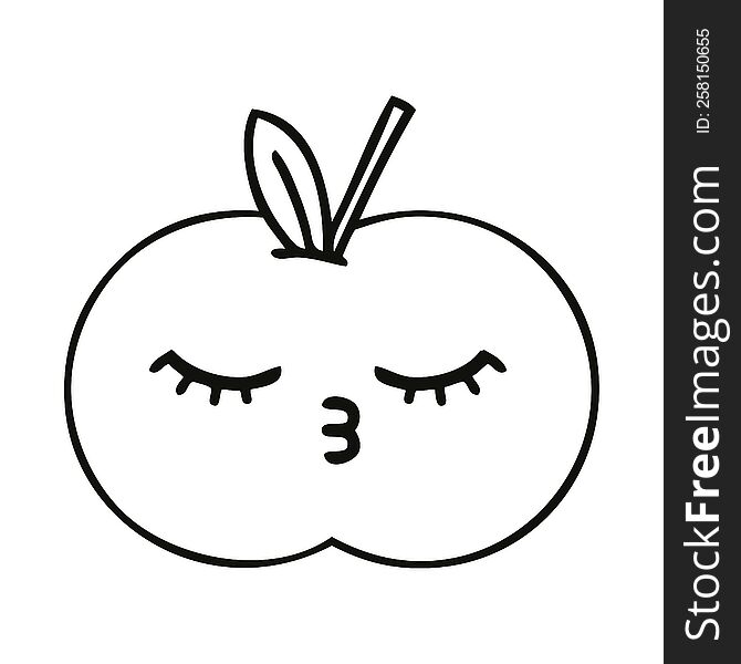 Line Drawing Cartoon Juicy Apple