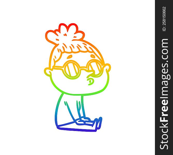 Rainbow Gradient Line Drawing Cartoon Woman Wearing Glasses