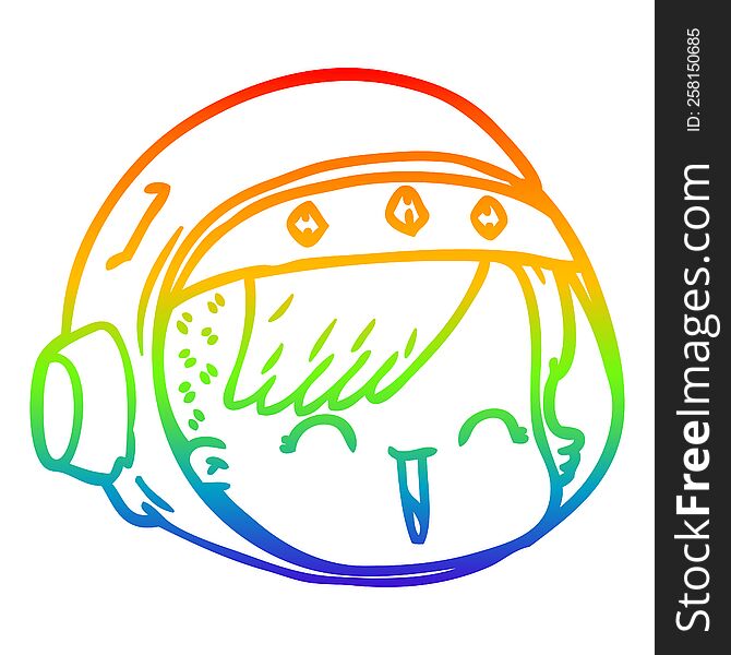 Rainbow Gradient Line Drawing Cartoon Happy Astronaut Face