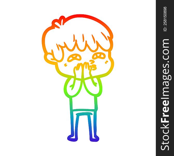 Rainbow Gradient Line Drawing Cartoon Curious Man