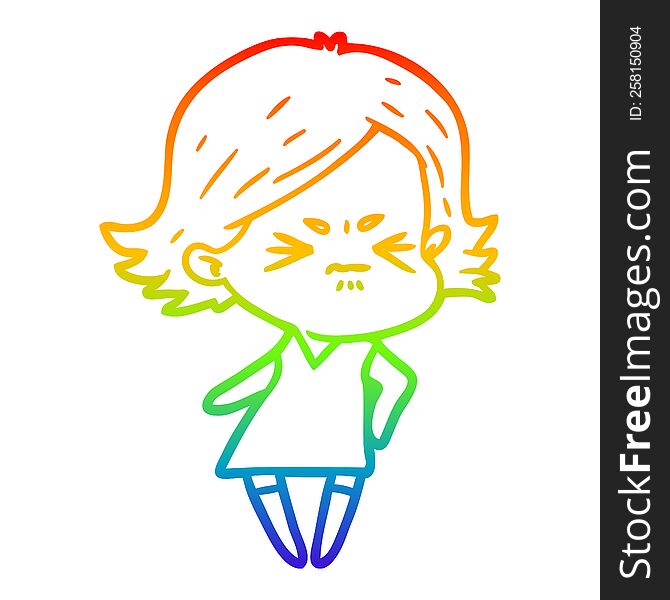 Rainbow Gradient Line Drawing Cartoon Angry Woman