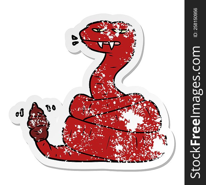 distressed sticker of a cartoon angry rattlesnake