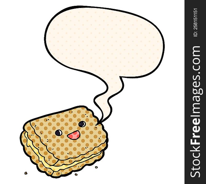 cartoon biscuit with speech bubble in comic book style