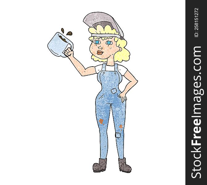 freehand textured cartoon woman in dungarees