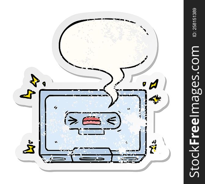 Cartoon Angry Old Cassette Tape And Speech Bubble Distressed Sticker