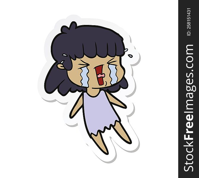 Sticker Of A Cartoon Woman In Tears