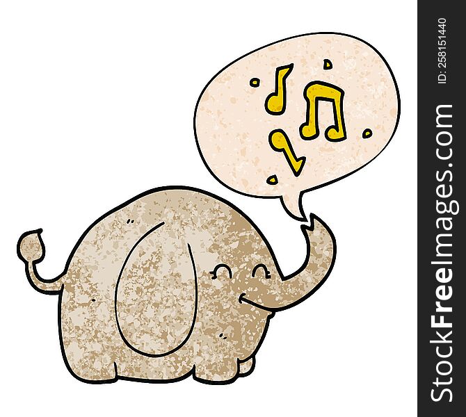 cartoon trumpeting elephant with speech bubble in retro texture style
