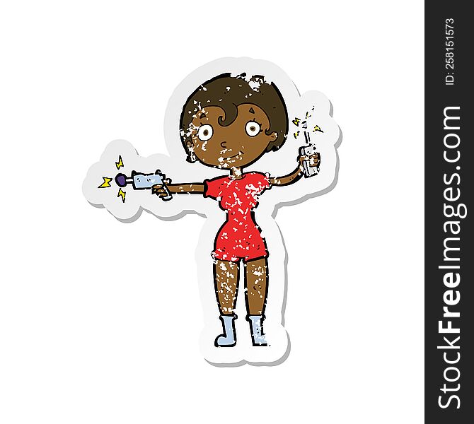 retro distressed sticker of a cartoon future space girl